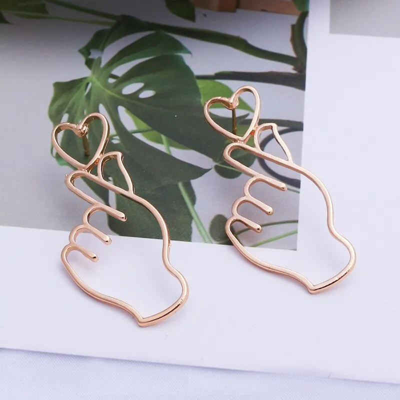 Stainless Steel Jewelry Real Heart Stud Earrings For Women in Gold Color and Silver Color