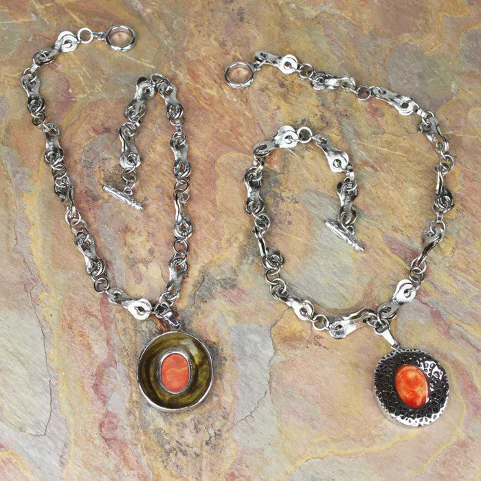 Stainless Steel Reversible Orange Pendant Necklace