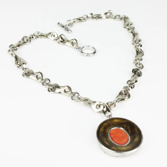 Stainless Steel Reversible Orange Pendant Necklace