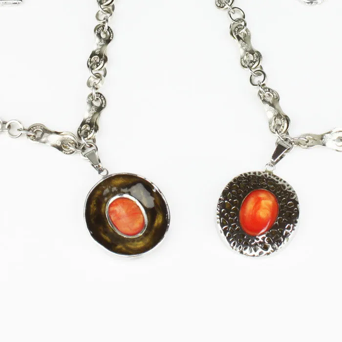 Stainless Steel Reversible Orange Pendant Necklace