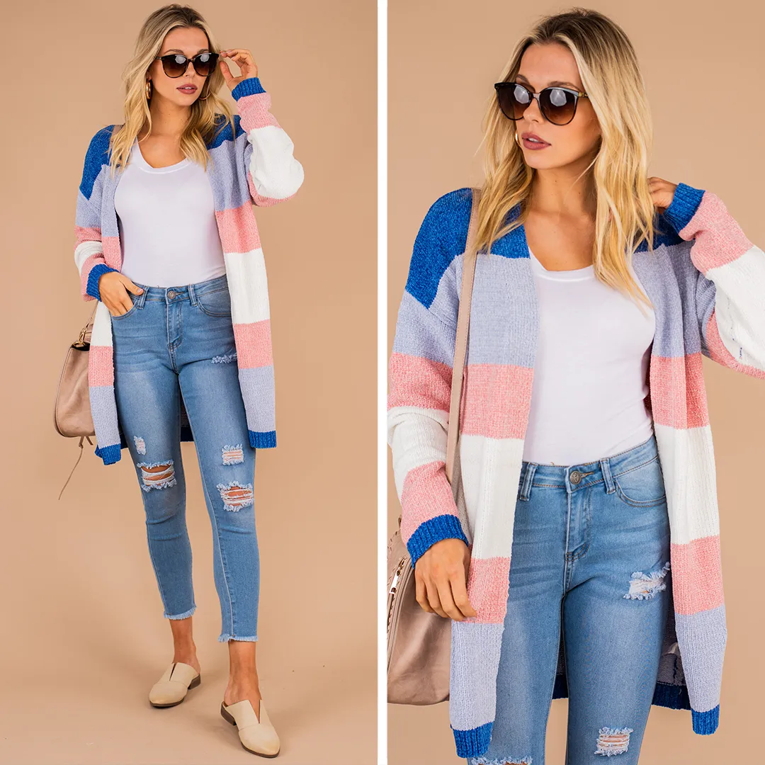 Stand Out Blue And Mauve Colorblock Cardigan