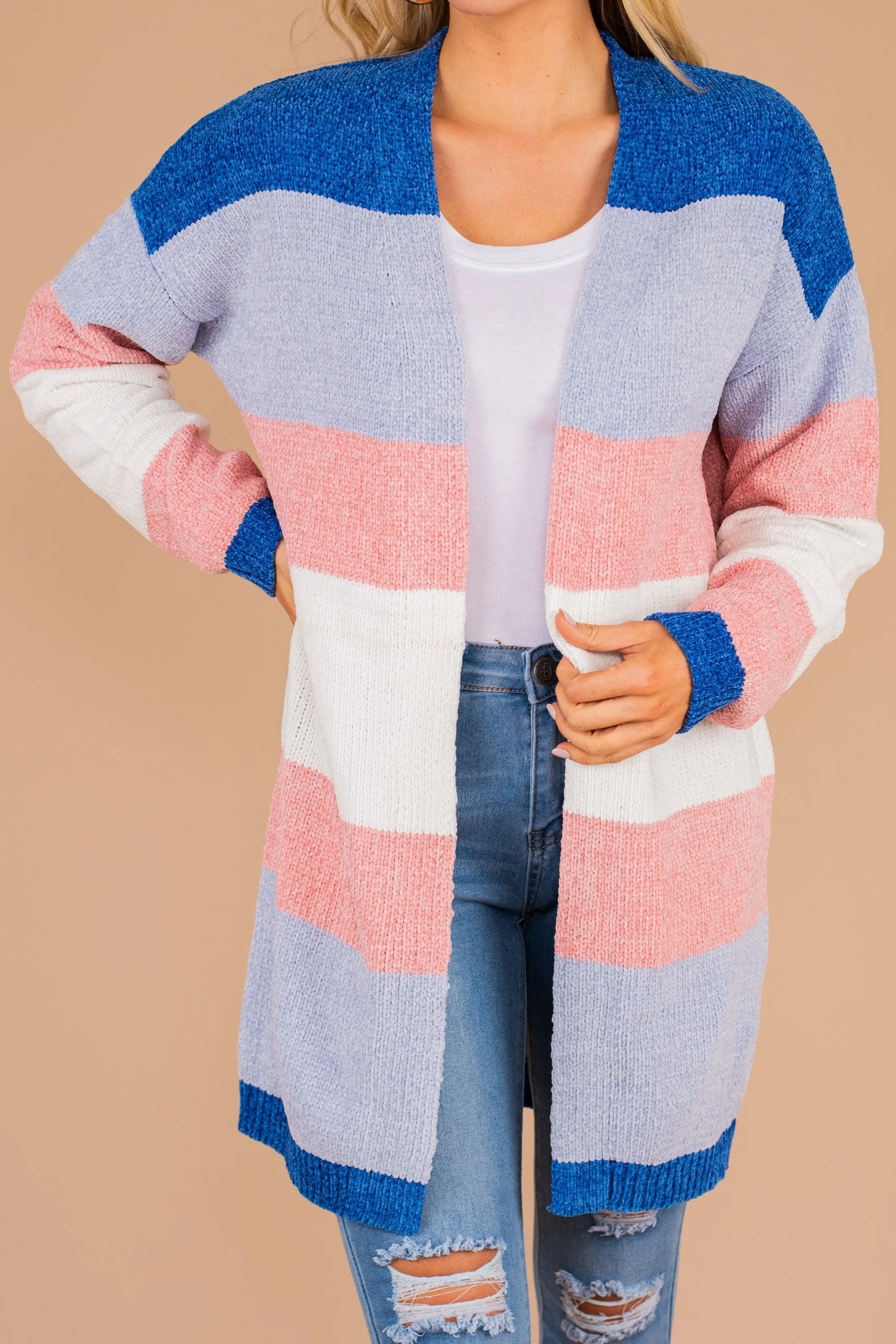 Stand Out Blue And Mauve Colorblock Cardigan