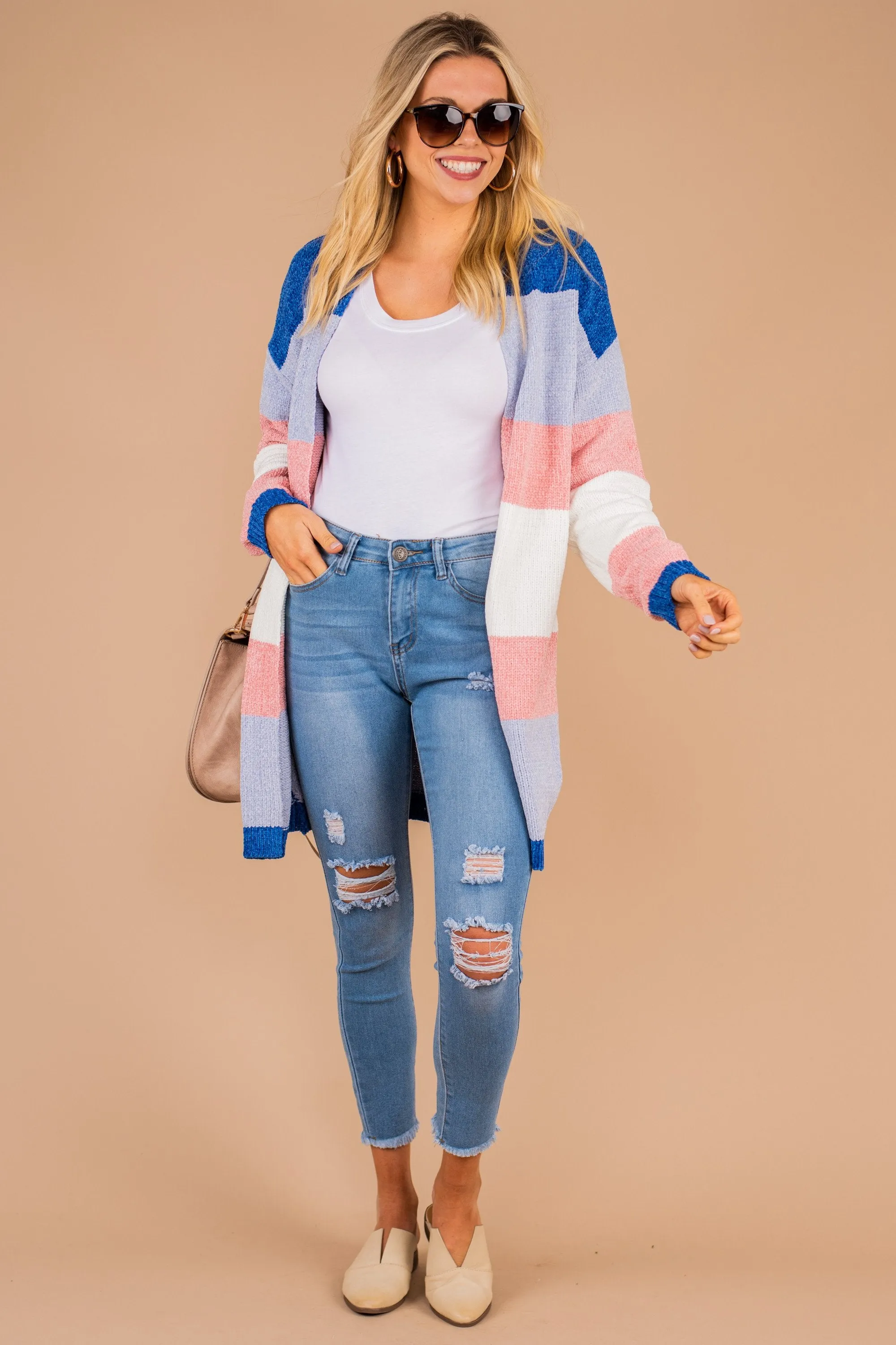Stand Out Blue And Mauve Colorblock Cardigan