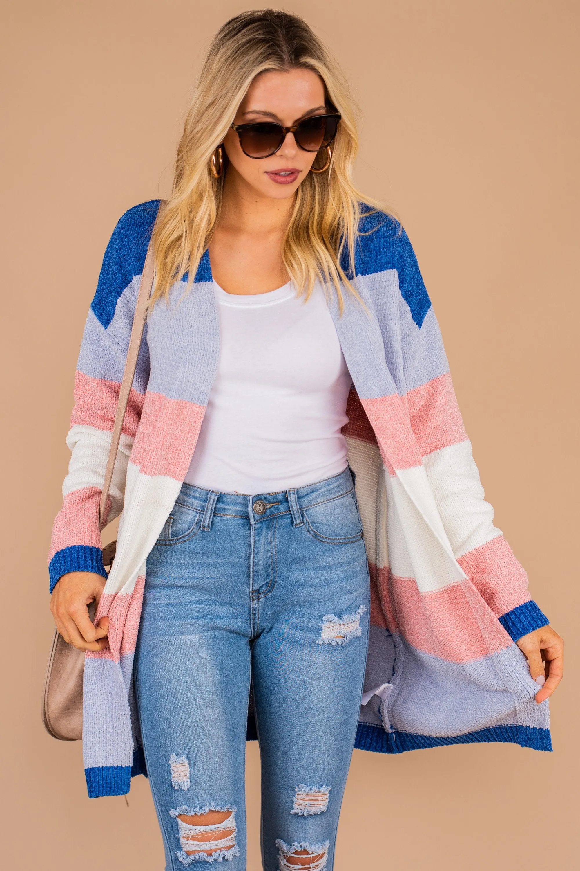 Stand Out Blue And Mauve Colorblock Cardigan