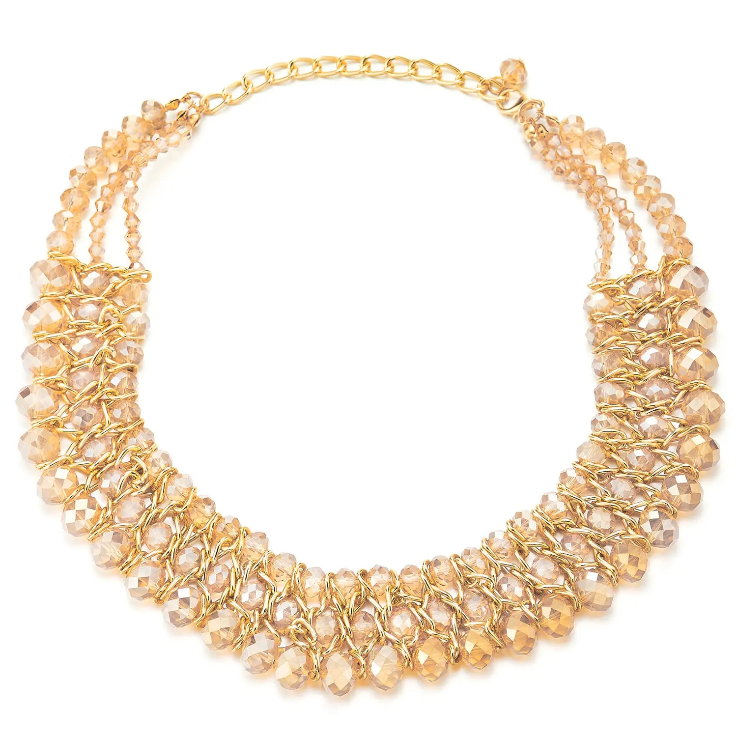 Statement Necklace Black Faceted Crystal Beads String Gold Braided Chain Pendant