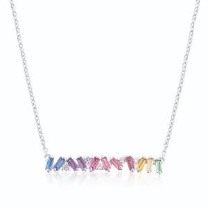 Sterling Silver 40-45mm with Baguete & Round Cut Cubic Zirconia Rainbow Necklace