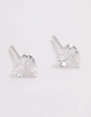 Sterling Silver Cubic Zirconia Heart Stud Earrings 4mm