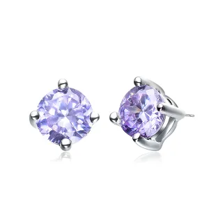 Sterling Silver Lavender Cubic Zirconia Round Earrings
