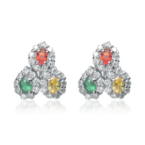 Sterling Silver Multicolor Cubic Zirconia Trifecta Earrings