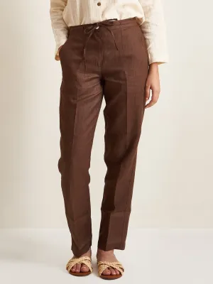 Straight Fit Linen Pants - Twill Weave