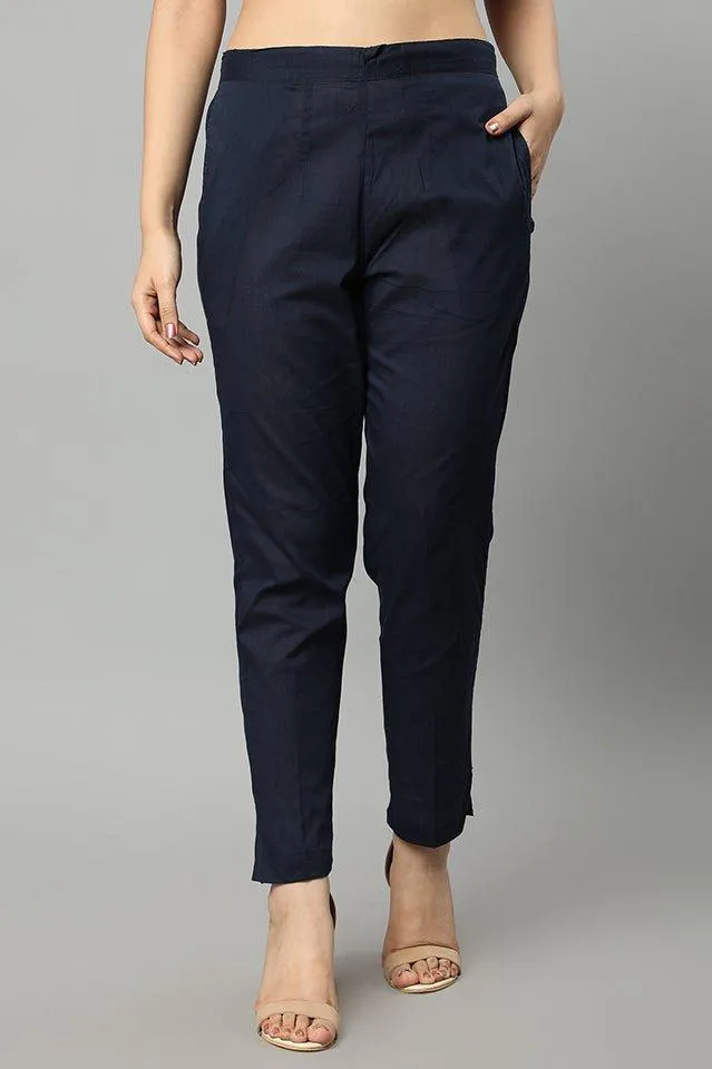 Straight Fit Navy Blue Drainpipe Pants