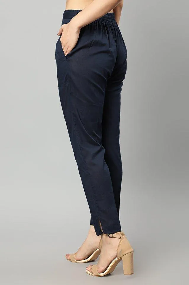 Straight Fit Navy Blue Drainpipe Pants