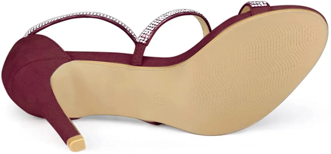 Strappy Rhinestone Burgundy High Heel Sandals