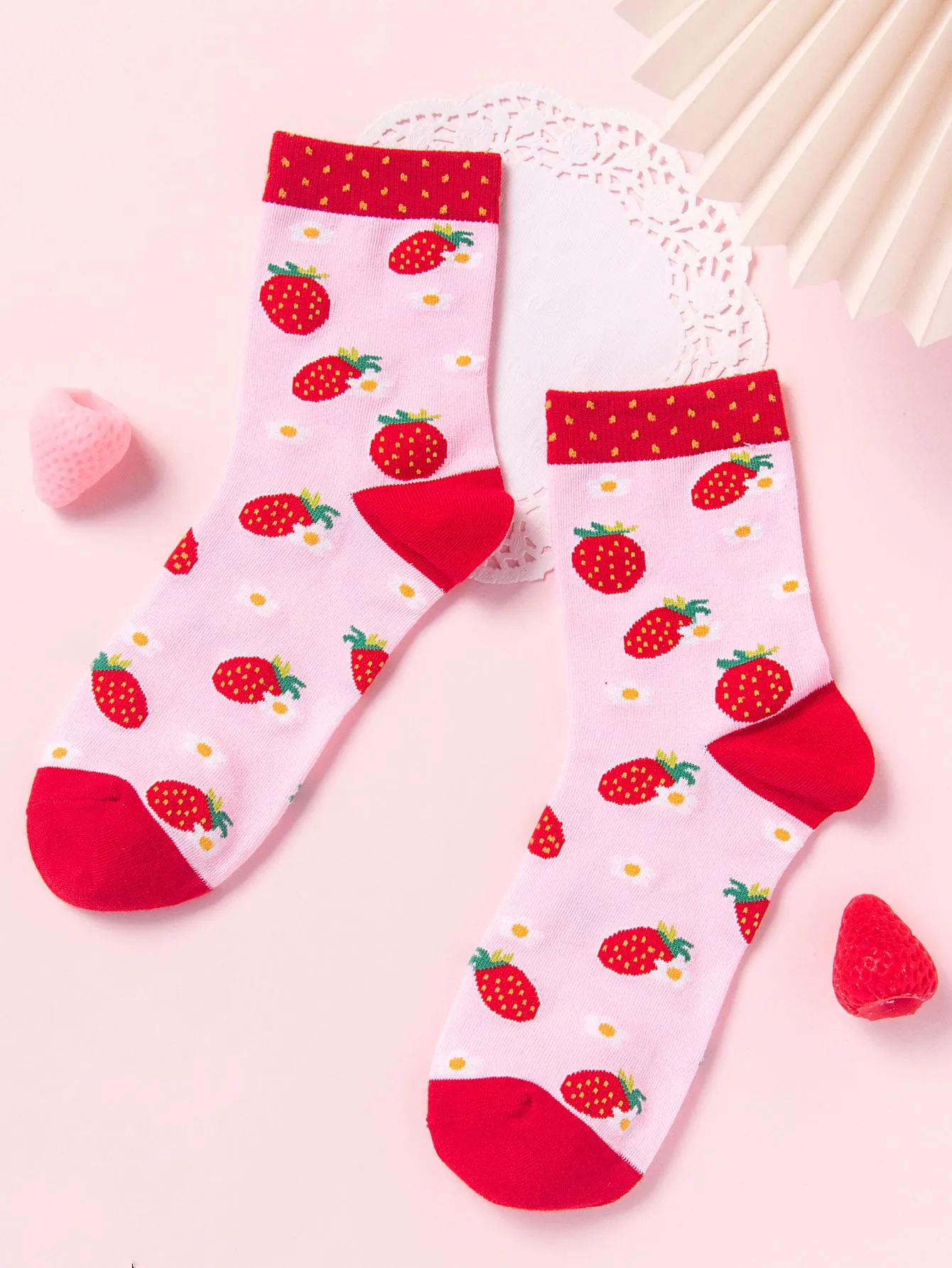 Strawberry and Flower Socks Funny Socks for Women Novelty Socks Funky Socks Gift