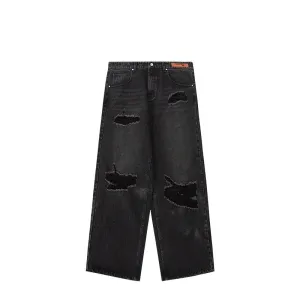 Street Men's Wear Hole Washing Water Wide-leg Jeans
