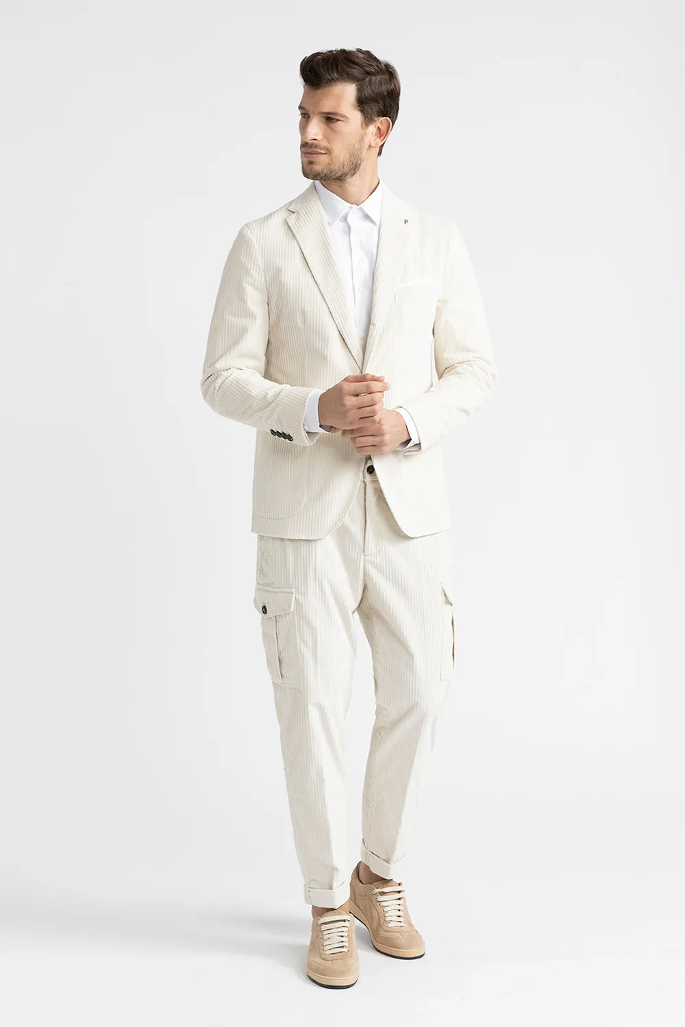 Stretch cotton corduroy single.breasted blazer