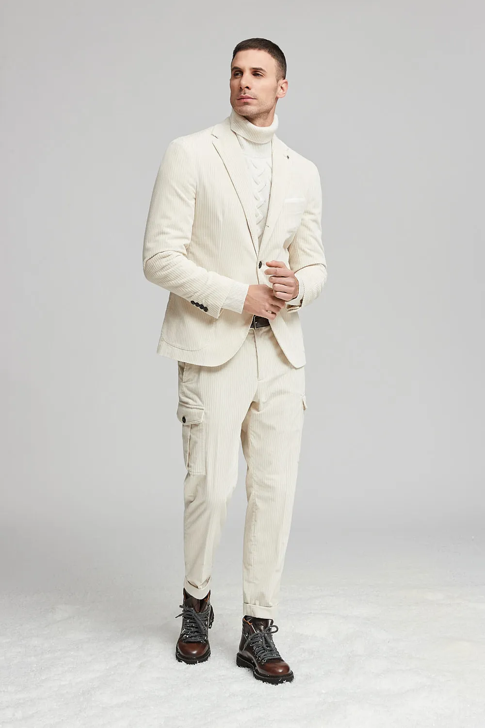 Stretch cotton corduroy single.breasted blazer