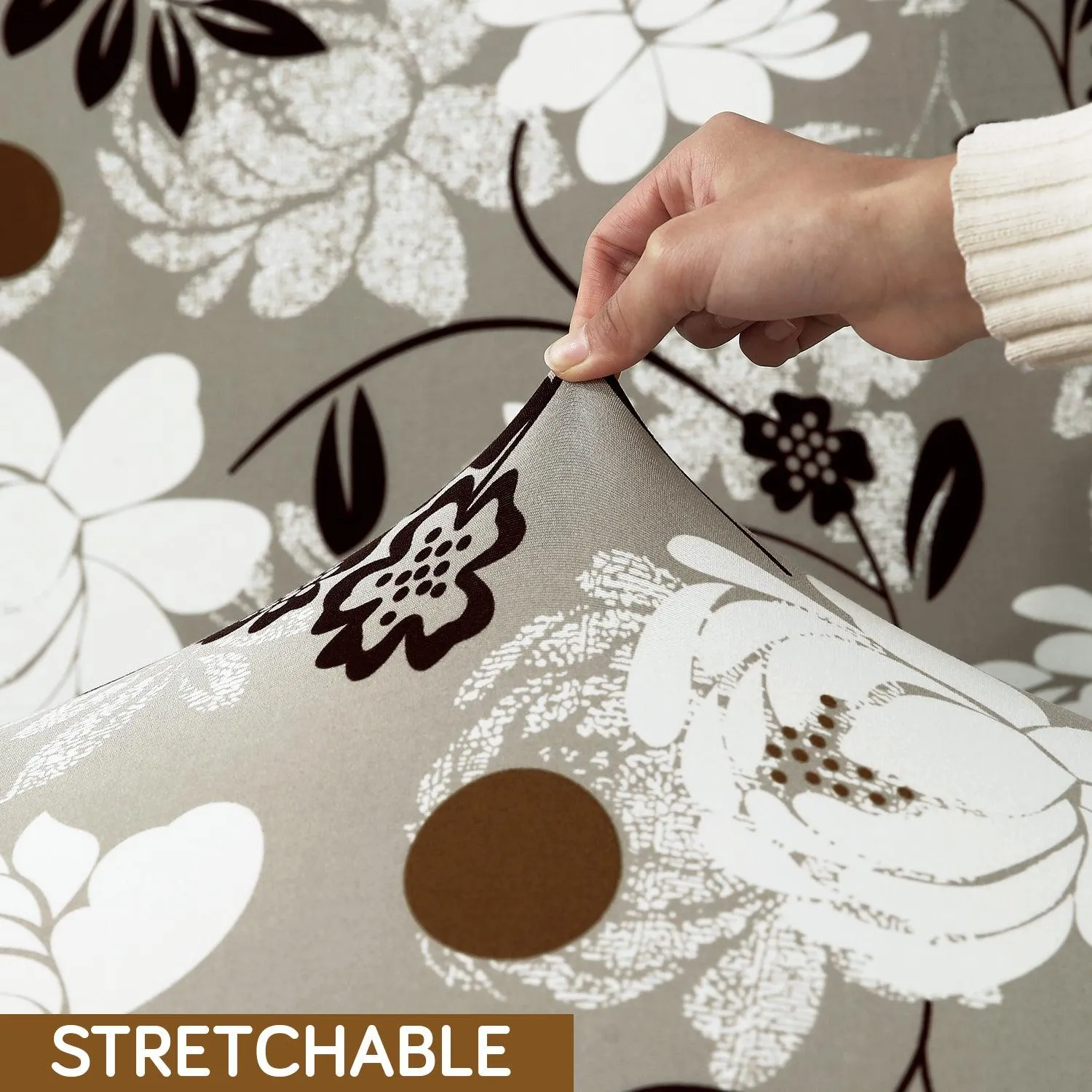 Stretchable 140 GSM Wing Chair Cover, Feather Brown Floral