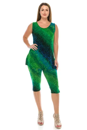 Stretchy Tank Capri Pant Set Print-9002BN-TRP1-W182