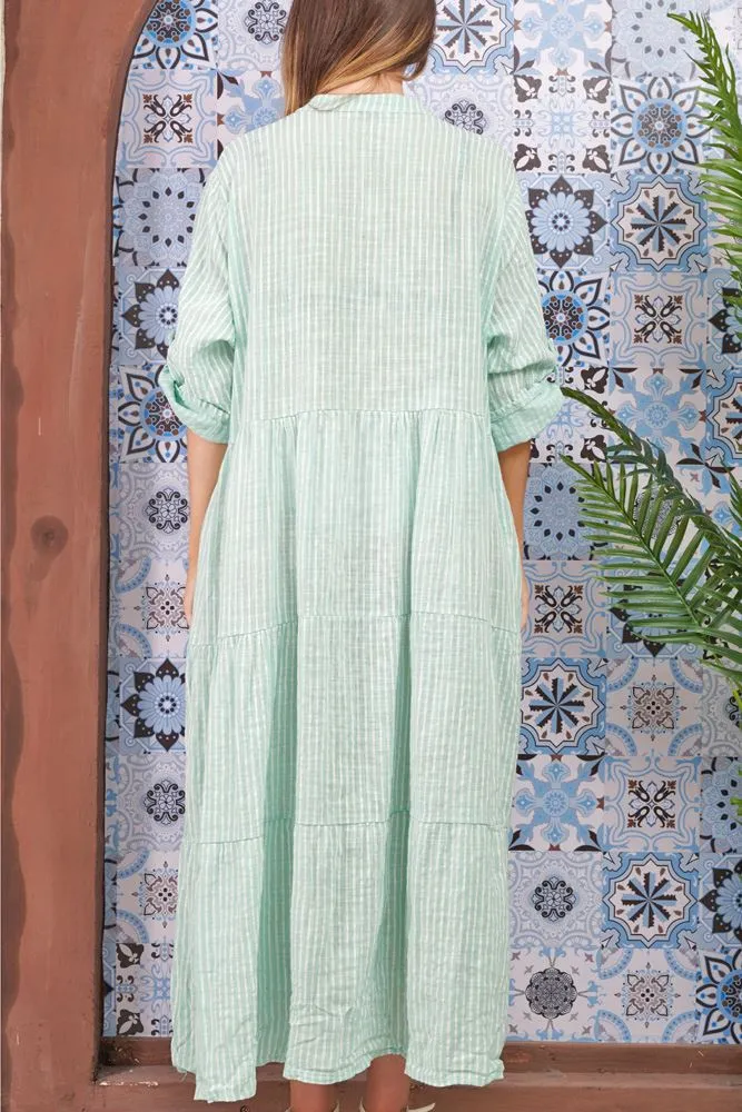 Stripe Print Flared Hem Cotton Dress