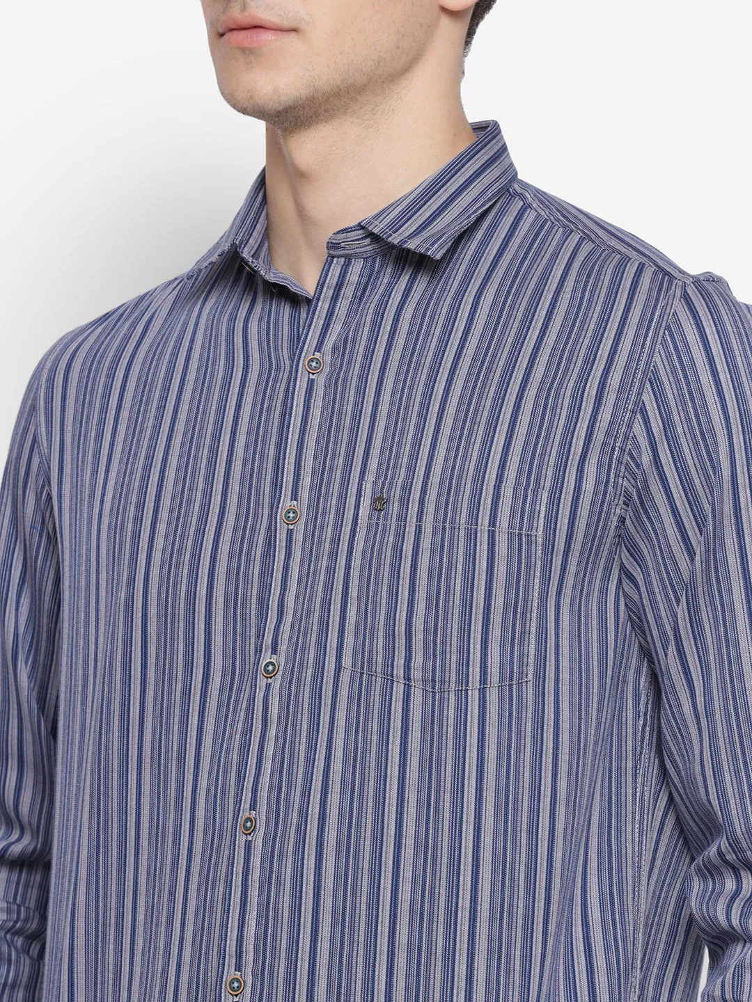 Striped Blue Slim Fit Causal Shirt
