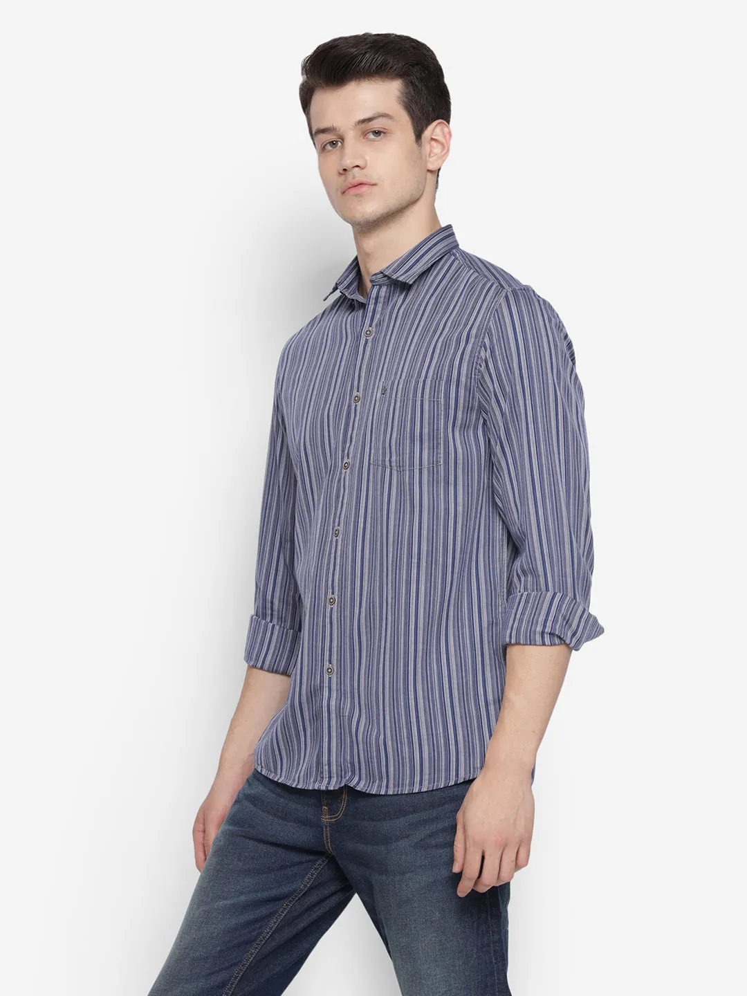 Striped Blue Slim Fit Causal Shirt