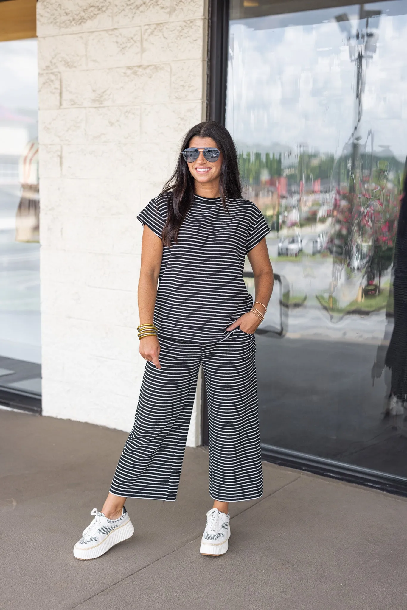 Striped Darling Black Knit Pants