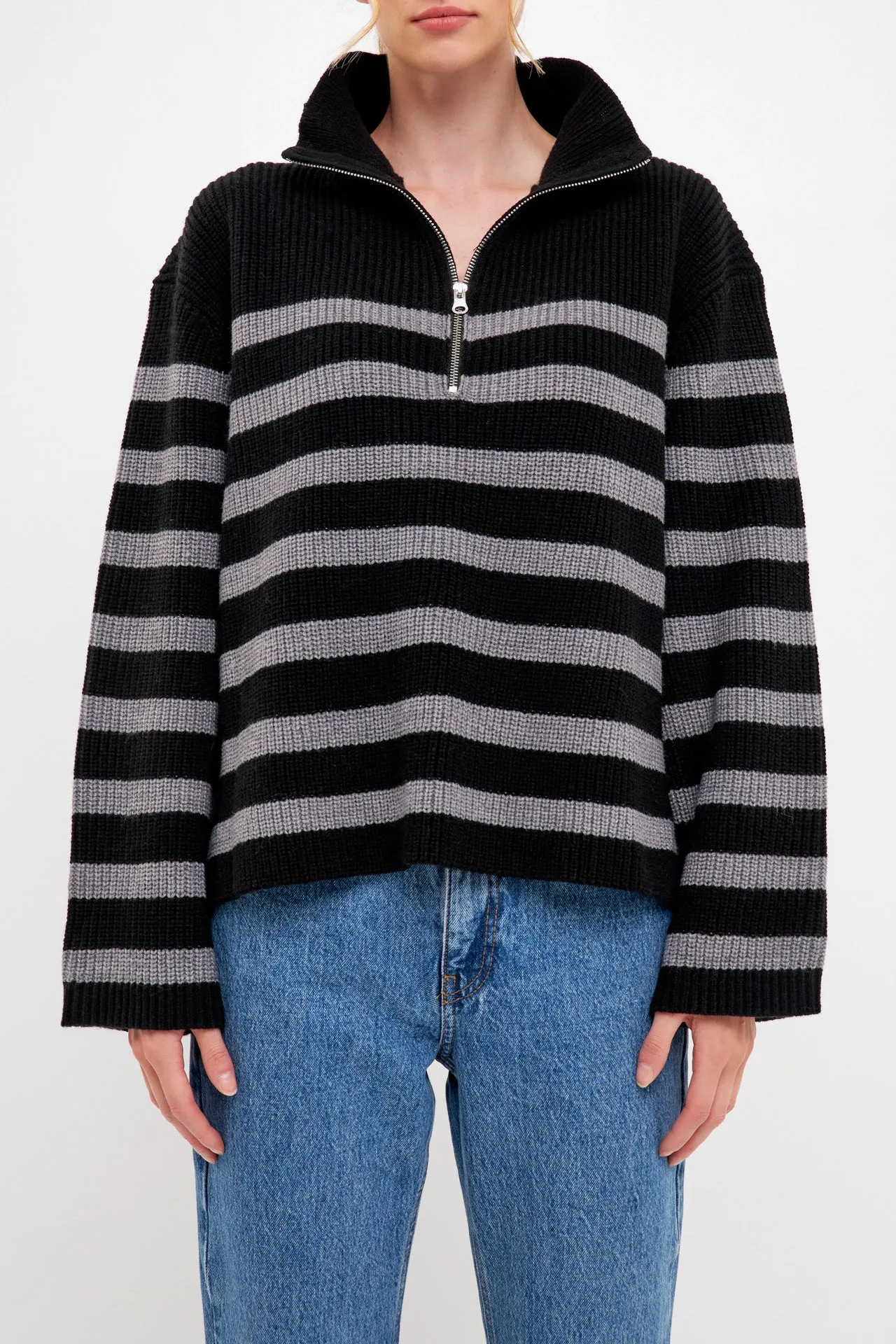 Striped Half-Zip Sweater- Sale
