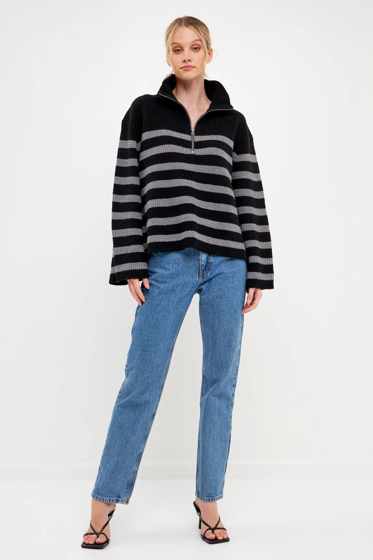 Striped Half-Zip Sweater- Sale