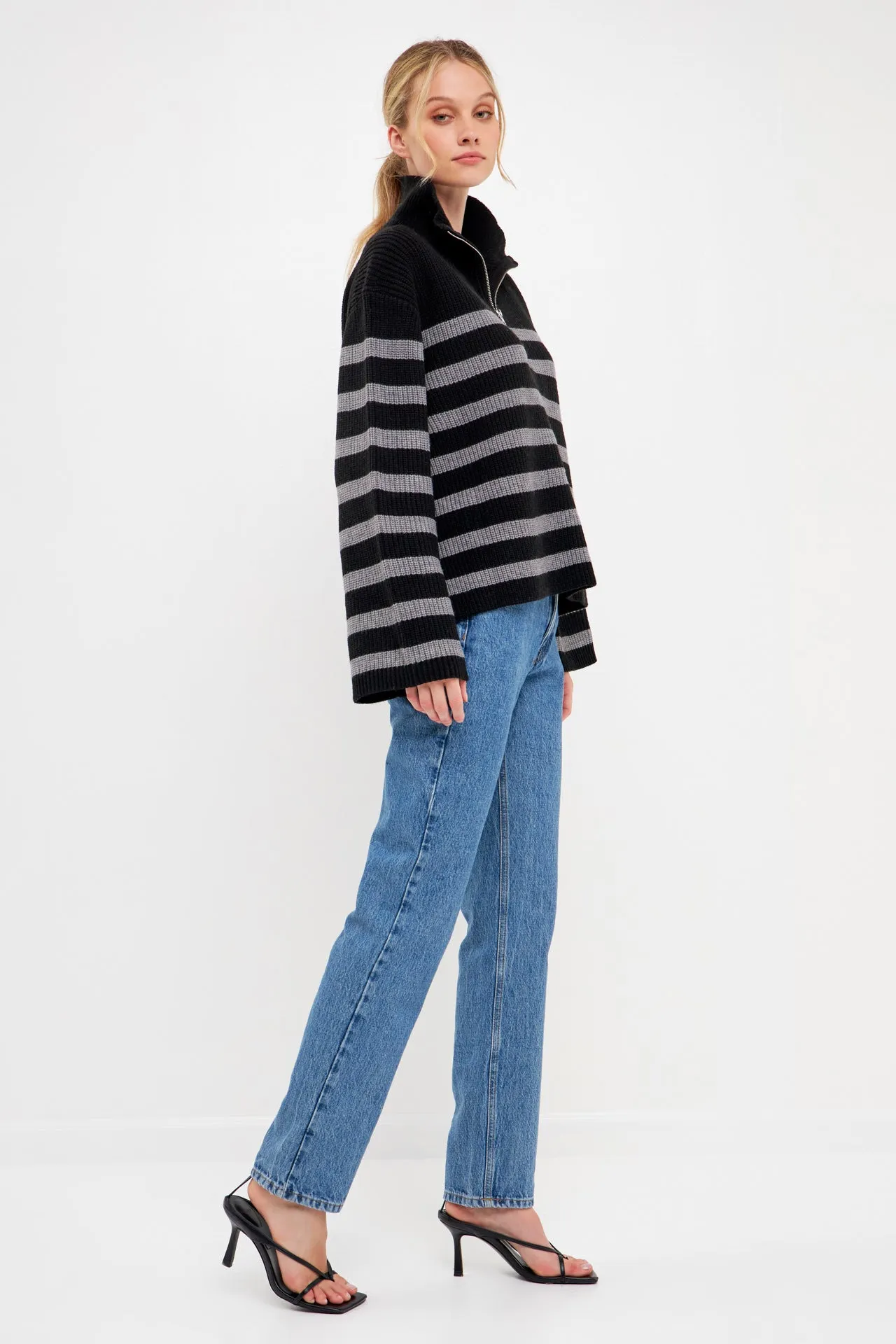 Striped Half-Zip Sweater- Sale