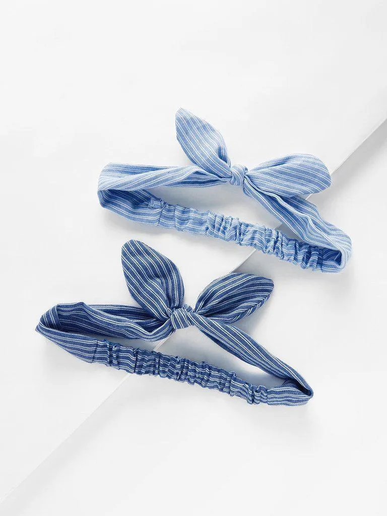 Striped Knot Ear Headband 2pcs
