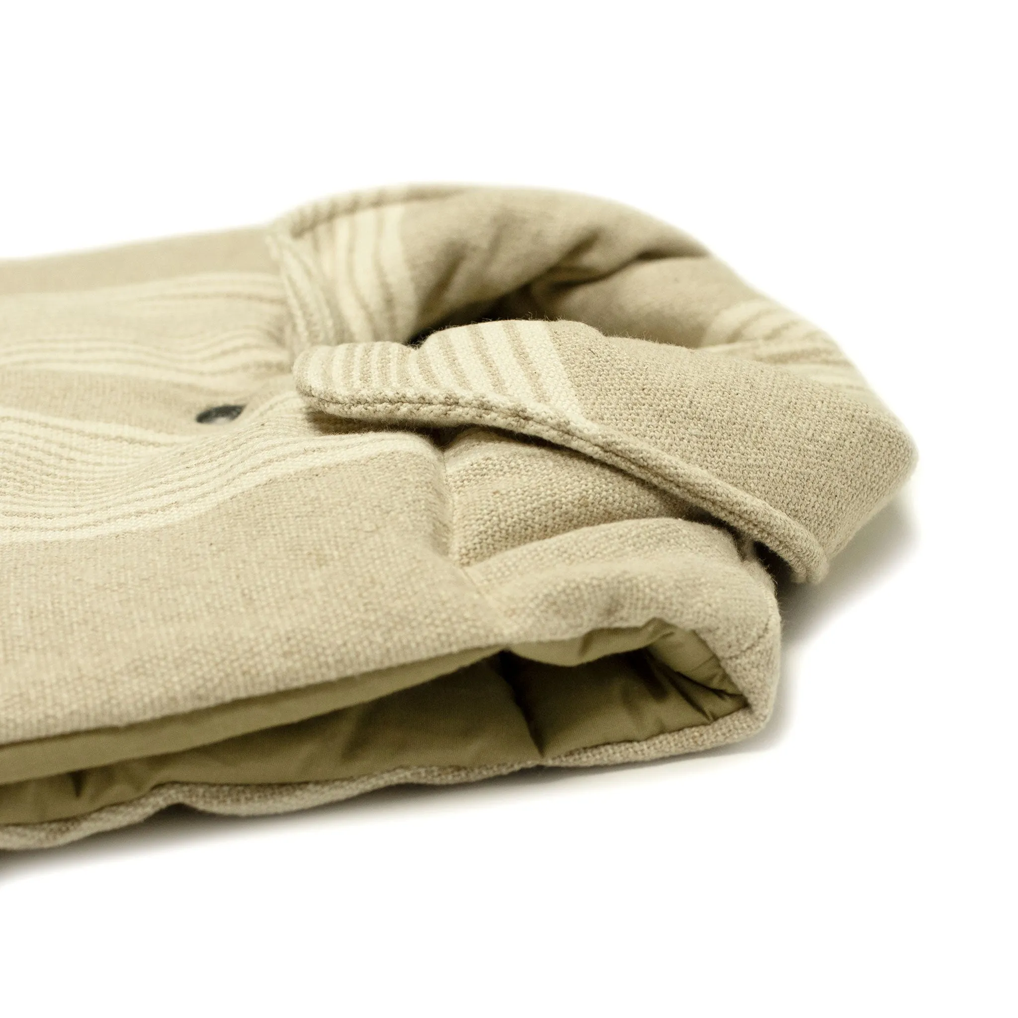 Striped puffer vest in natural linen and cotton canvas