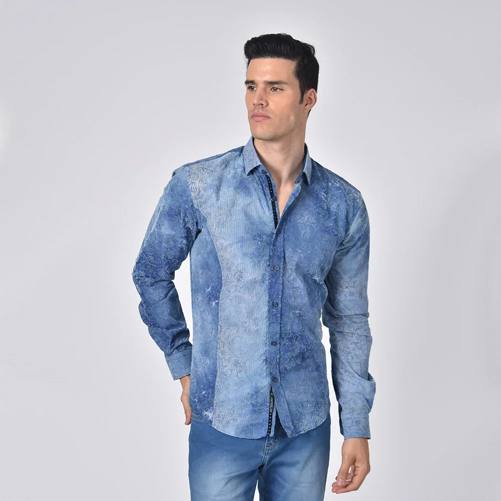 Striped Vine  Flocking Button Down Jacquard Shirt