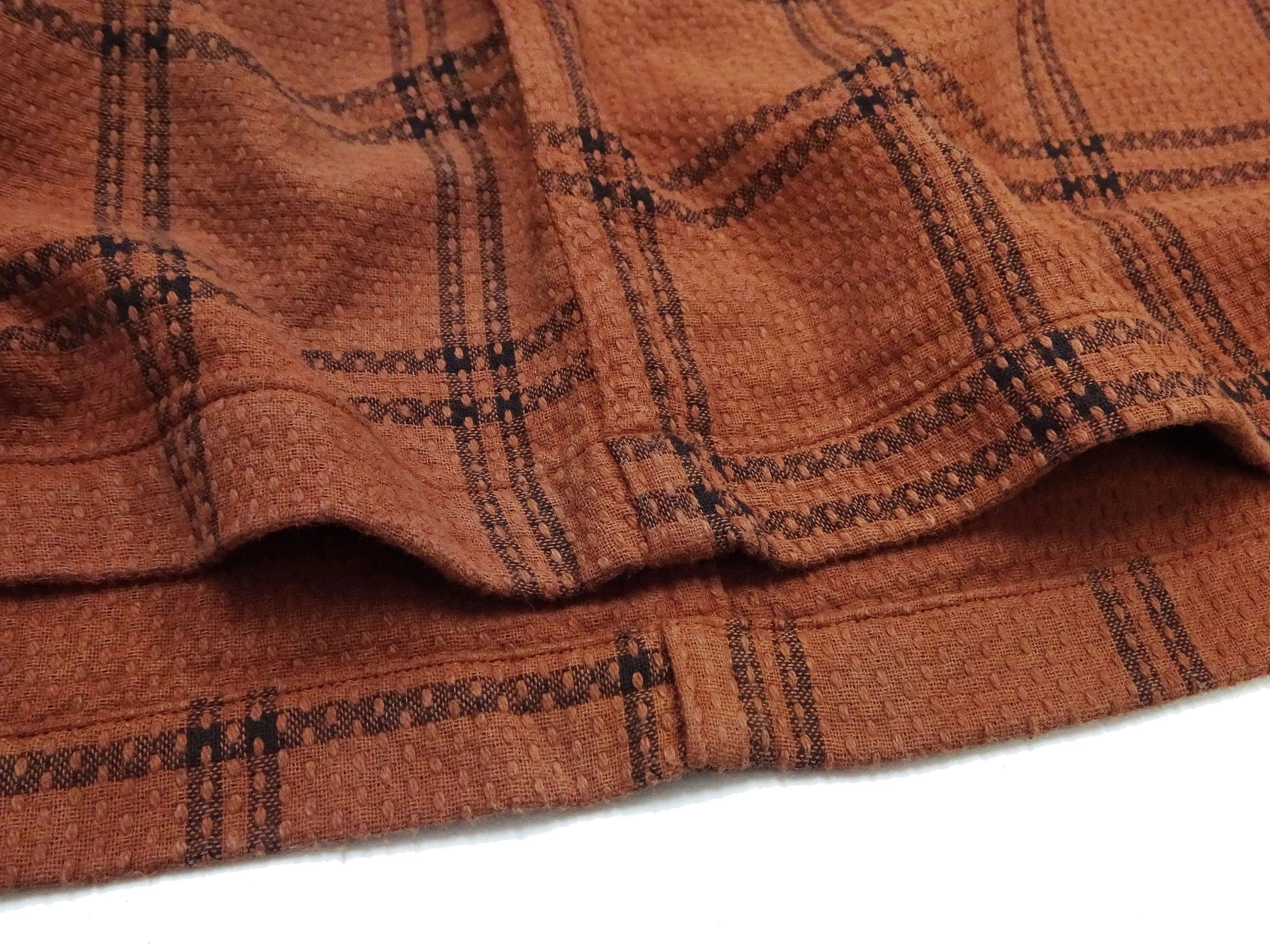 Studio D'artisan Sashiko Shirt Men's Casual Resort Collar Short Sleeve Natural Dye Plaid Button Up Shirt 5690 Brown