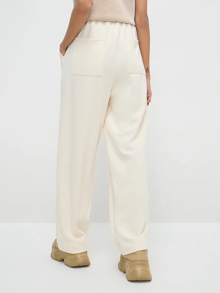 Studiofit Off-White Solid High-Rise Track Pants
