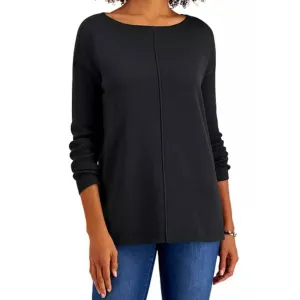 Style & Co Petite Seam Front Sweater Deep Black Petite Small