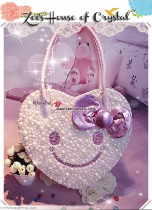 Stylish and Elegant HEART SHAPED bag with SMILEY made with Crystals and Pearls