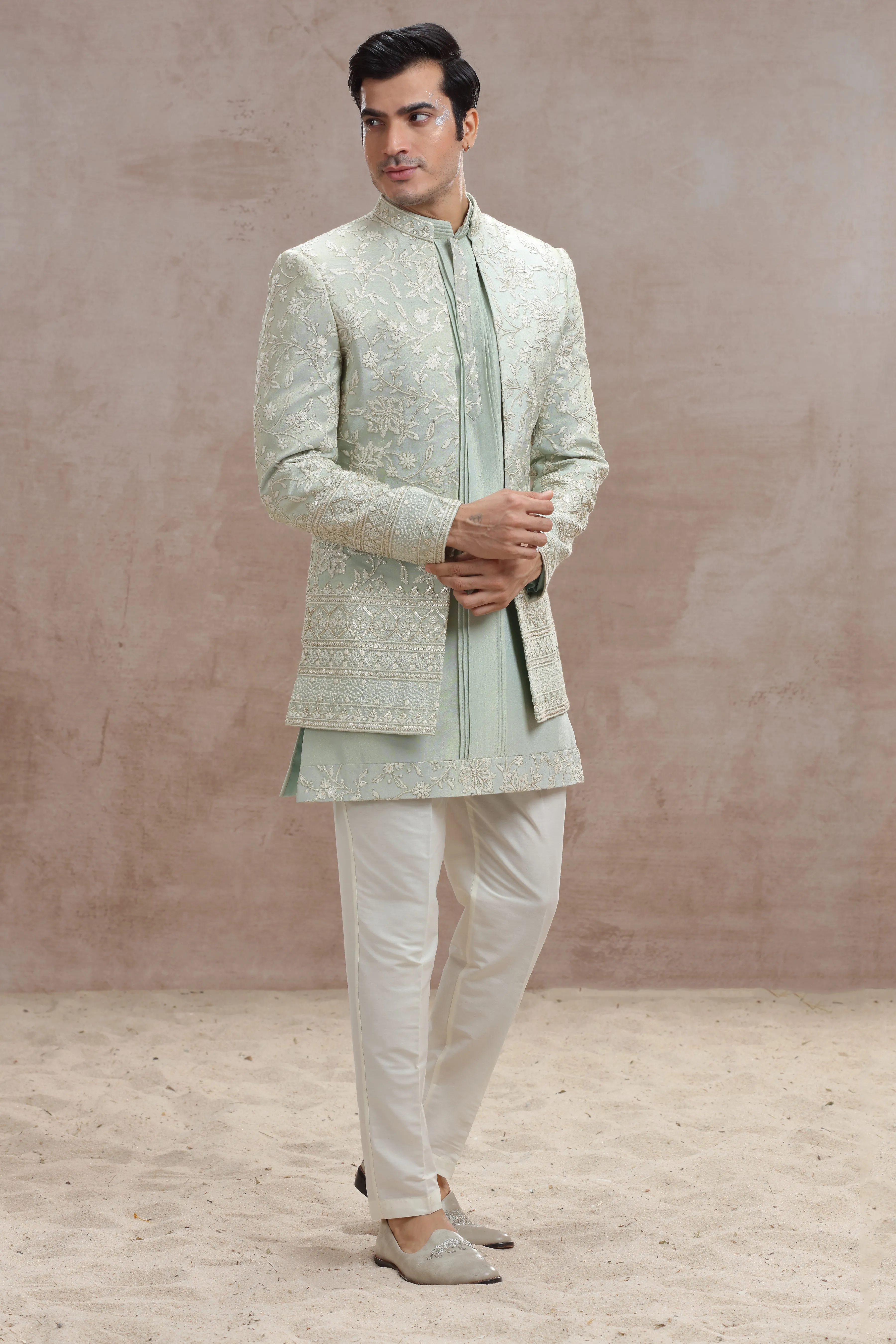 Stylish Beige Indo Western with Elegant Thread Work