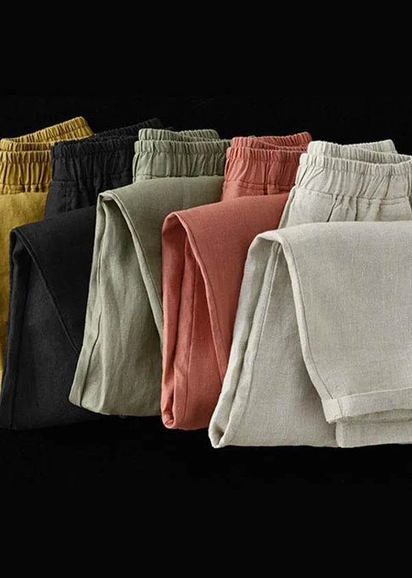 Stylish Yellow Linen Pockets Patchwork Summer Pants