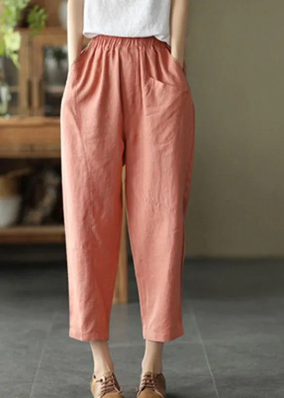 Stylish Yellow Linen Pockets Patchwork Summer Pants