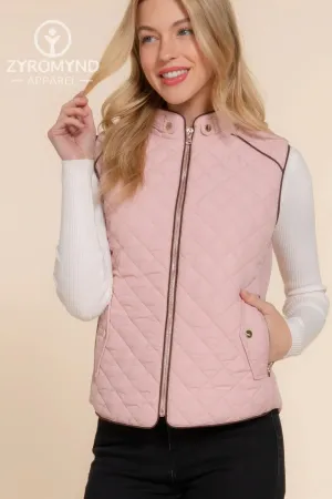 Suede Piping Quilted Padding Vest