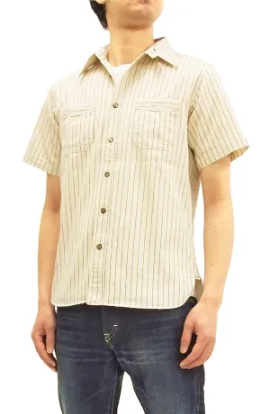 Sugar Cane Men's Ecru Colour Wabash Stripe Work Shirt Short Sleeve Button Up Shirt SC37275