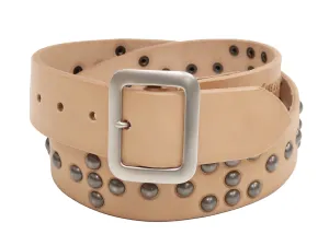 Sugar Cane Studded Belt Men's Ccasual 40mm Wide/4mm Thick Cowhide Leather Belt with Single Prong Square-Shaped Buckle SC02321 133 Beige