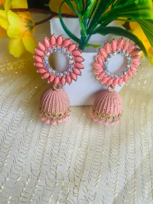 SUN FLOWER PEACH JHUMKIS