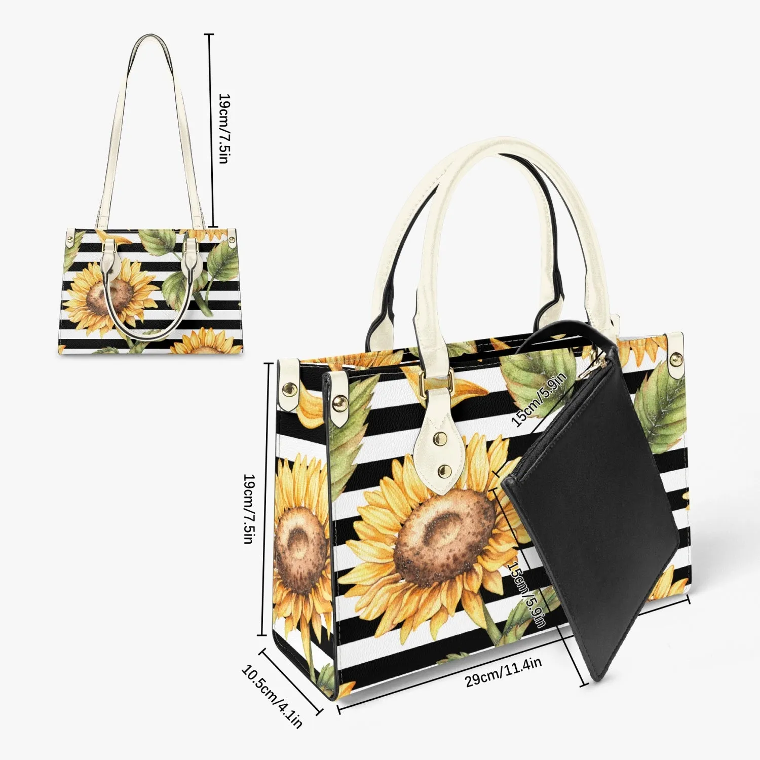 Sunflower Striped Tote Bag - Long Strap and Inner Bag