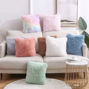Super Soft Rainbow Fur Pillow Covers