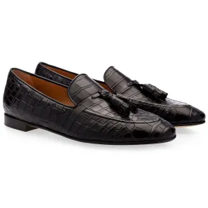 SUPERGLAMOUROUS Philippe Mississippi Men's Shoes Black Exotic Alligator Tassels Loafers (SPGM1096)