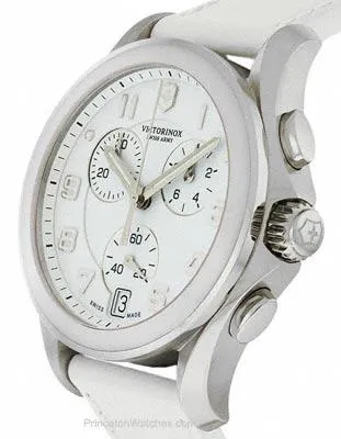 Swiss Army Ladies Chrono Classic - White Enamel Dial - Leather - Ceramic Bezel