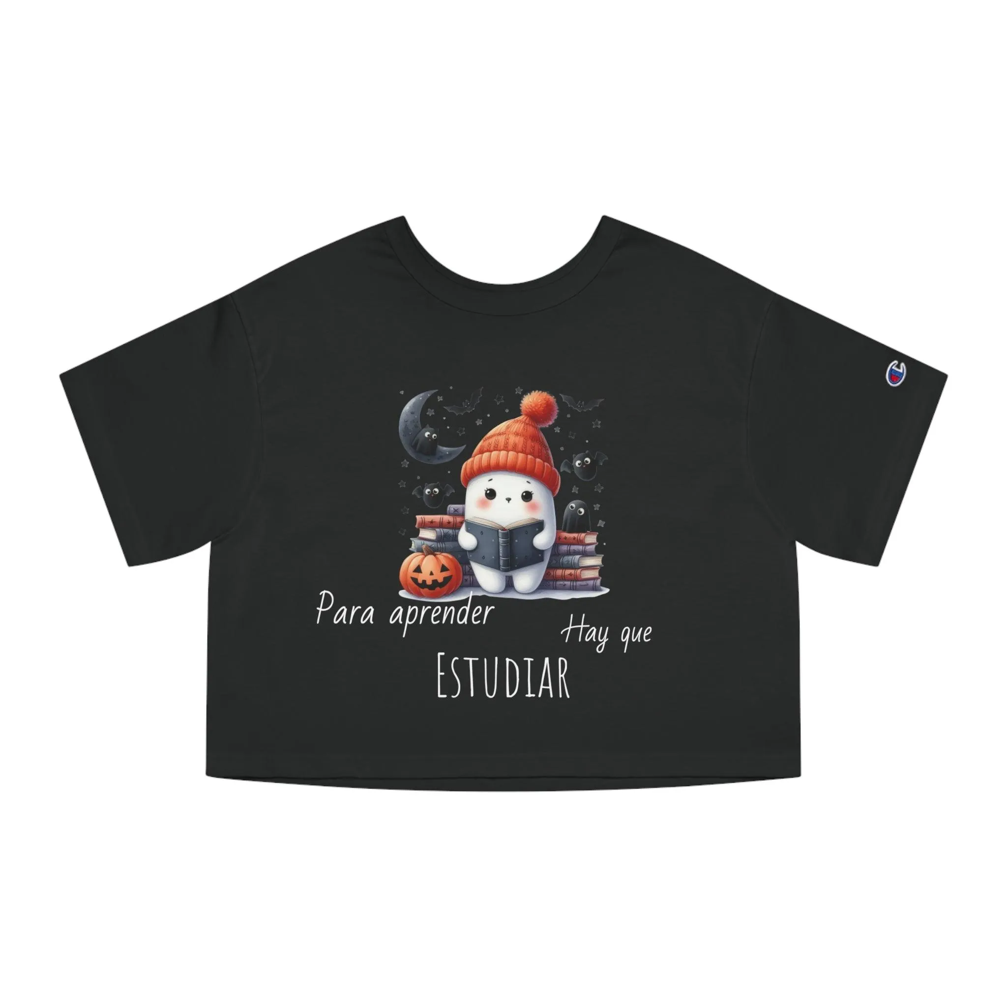 T-Shirt Corta Fantasma con Libros y mensaje: " Para Aprender Hay Que Leer"/T-Shirt  Halloween/T-Shirt Amante de los Libros