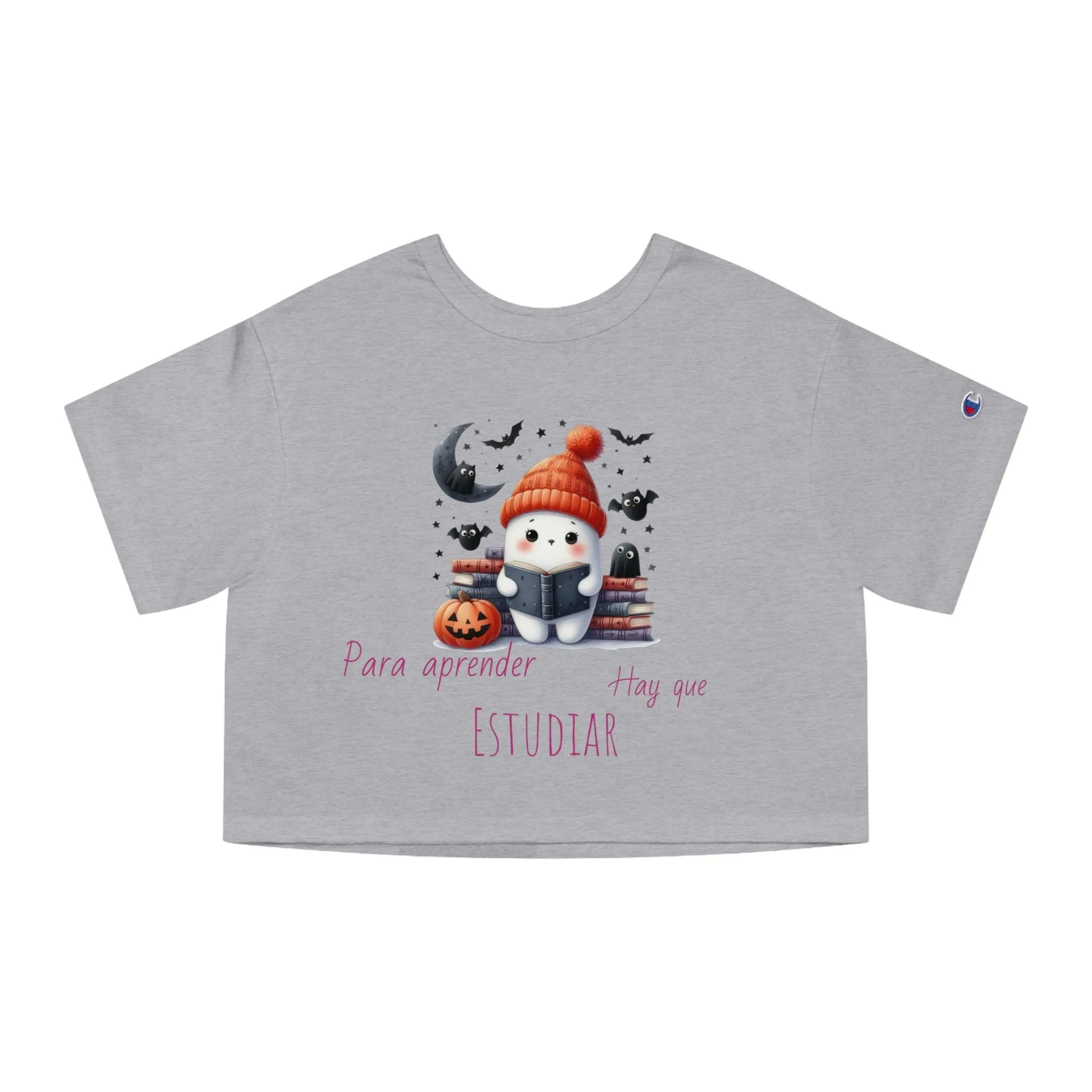 T-Shirt Corta Fantasma con Libros y mensaje: " Para Aprender Hay Que Leer"/T-Shirt  Halloween/T-Shirt Amante de los Libros